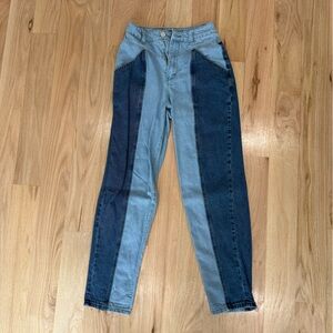 Two-Tone Denim Mom Jeans